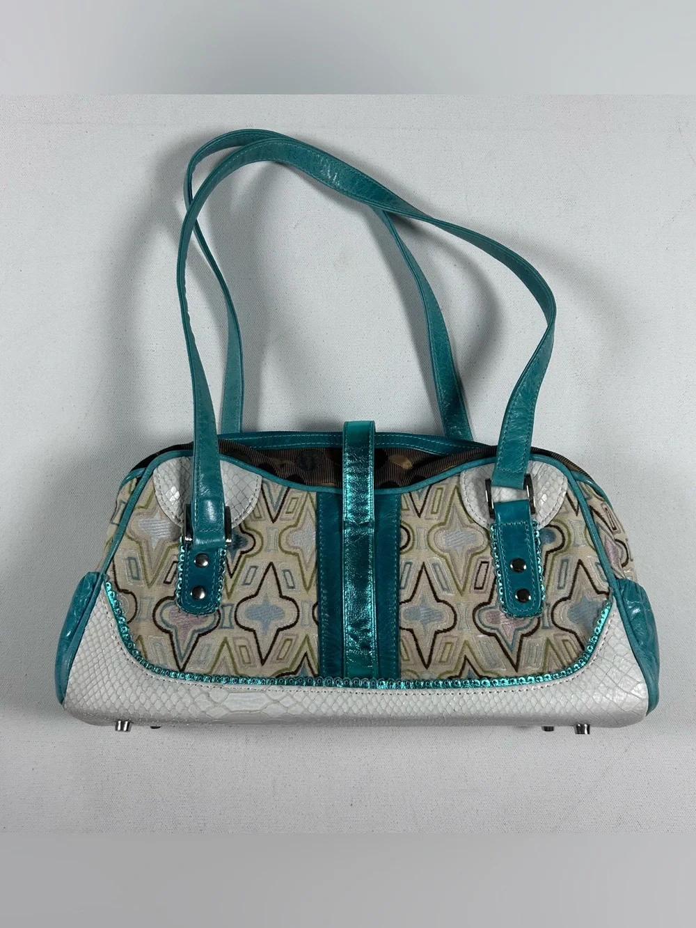 Spencer & Rutherford Shoulder Bag Geometric Colorful Snakeskin Leather Australia